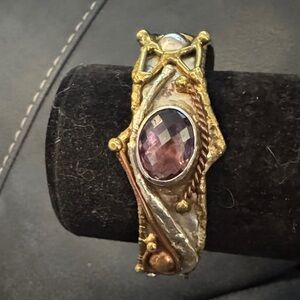 Handcrafted Gold-Tone Bracelet with Purple Gemstone